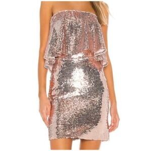 Lovers + Friends Knoll Mini Dress Rose Pink Sequins Strapless Bodycon Size S NWT